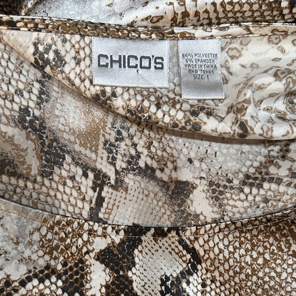Chico’s Silver/Bronze Snake Print Sateen Long Sleeve Tunic Size 1-Medium - Picture 14 of 14